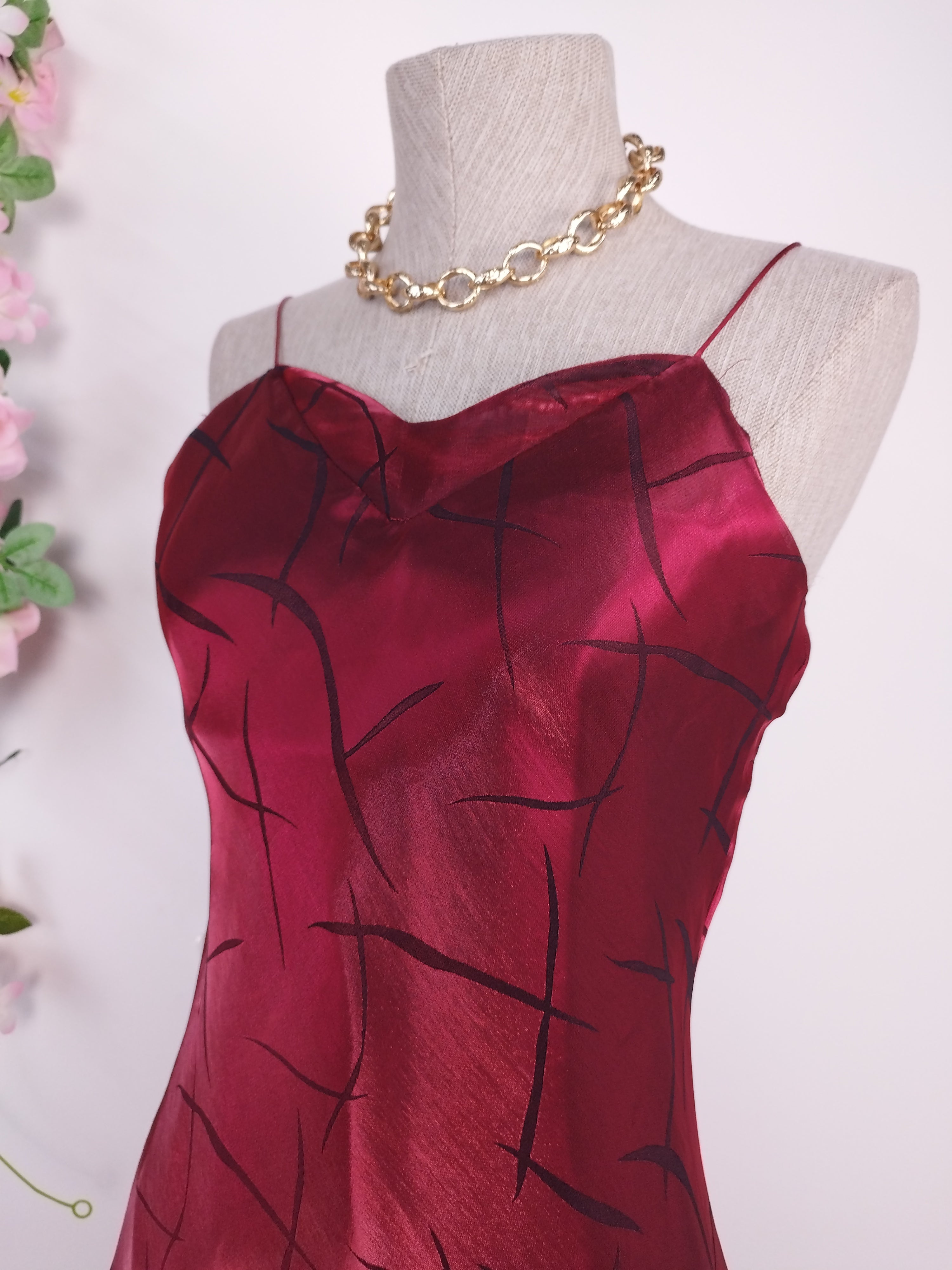Iridescent red slip dress — Vintage 2000s lingerie-chic gala