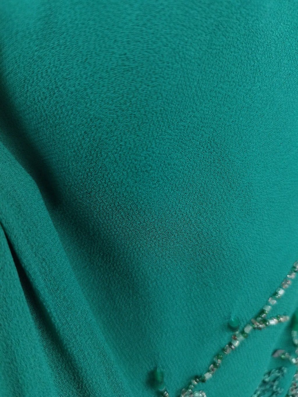 Y2K turquoise slip 2000s dress — Silver beaded florals, double ruffle skirt