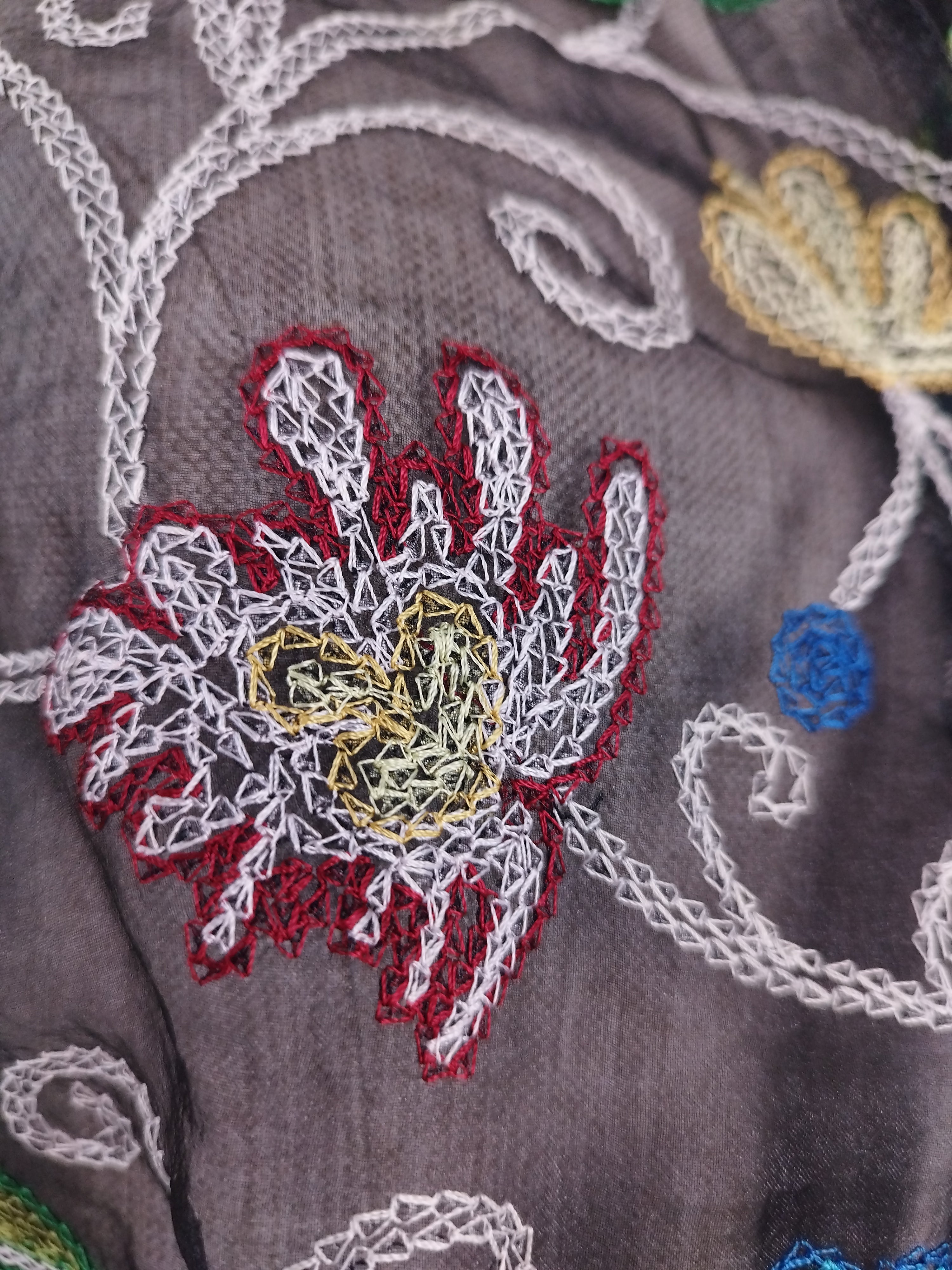 Vintage 90s Organza Blouse — Long Sleeves, Floral Embroidery & Semi-Transparent Black