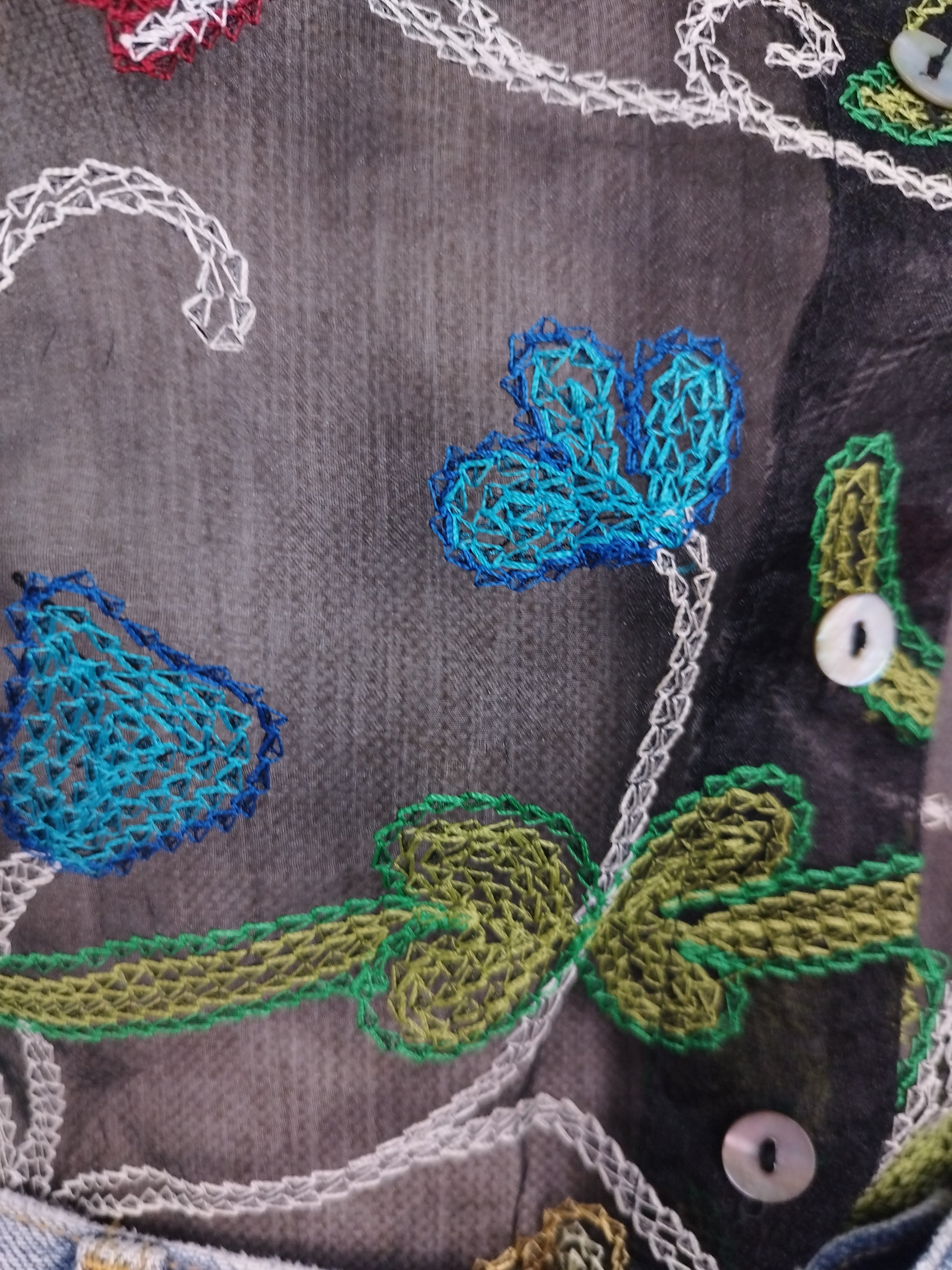 Vintage 90s Organza Blouse — Long Sleeves, Floral Embroidery & Semi-Transparent Black