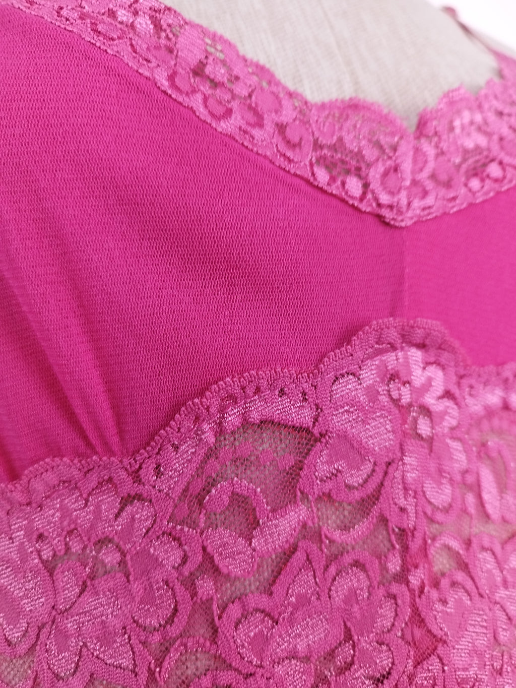 Vintage 2000s Slip Dress — Tulle Bust, Fuchsia Satin Skirt & Lace Trim