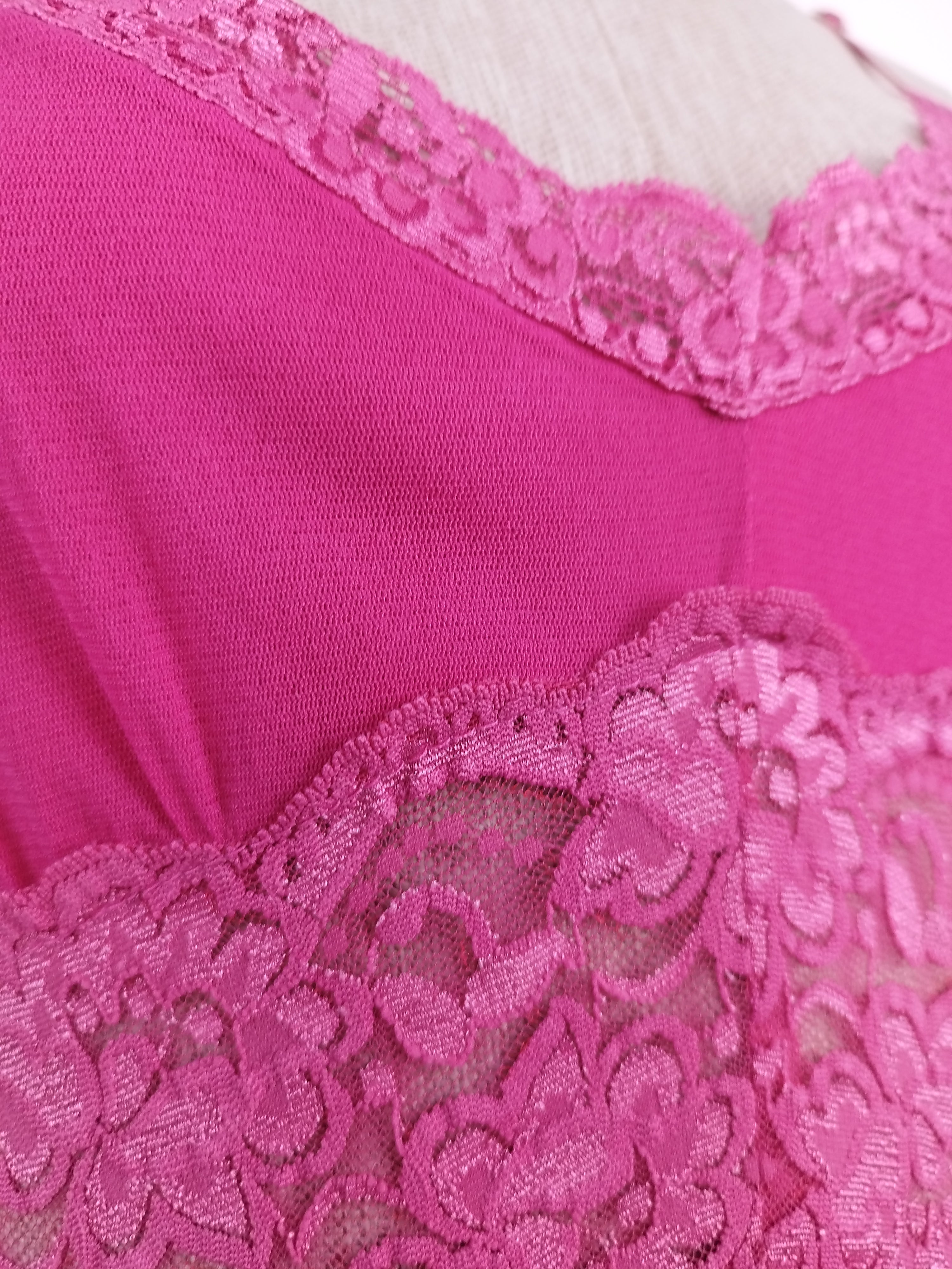 Vintage 2000s Slip Dress — Tulle Bust, Fuchsia Satin Skirt & Lace Trim