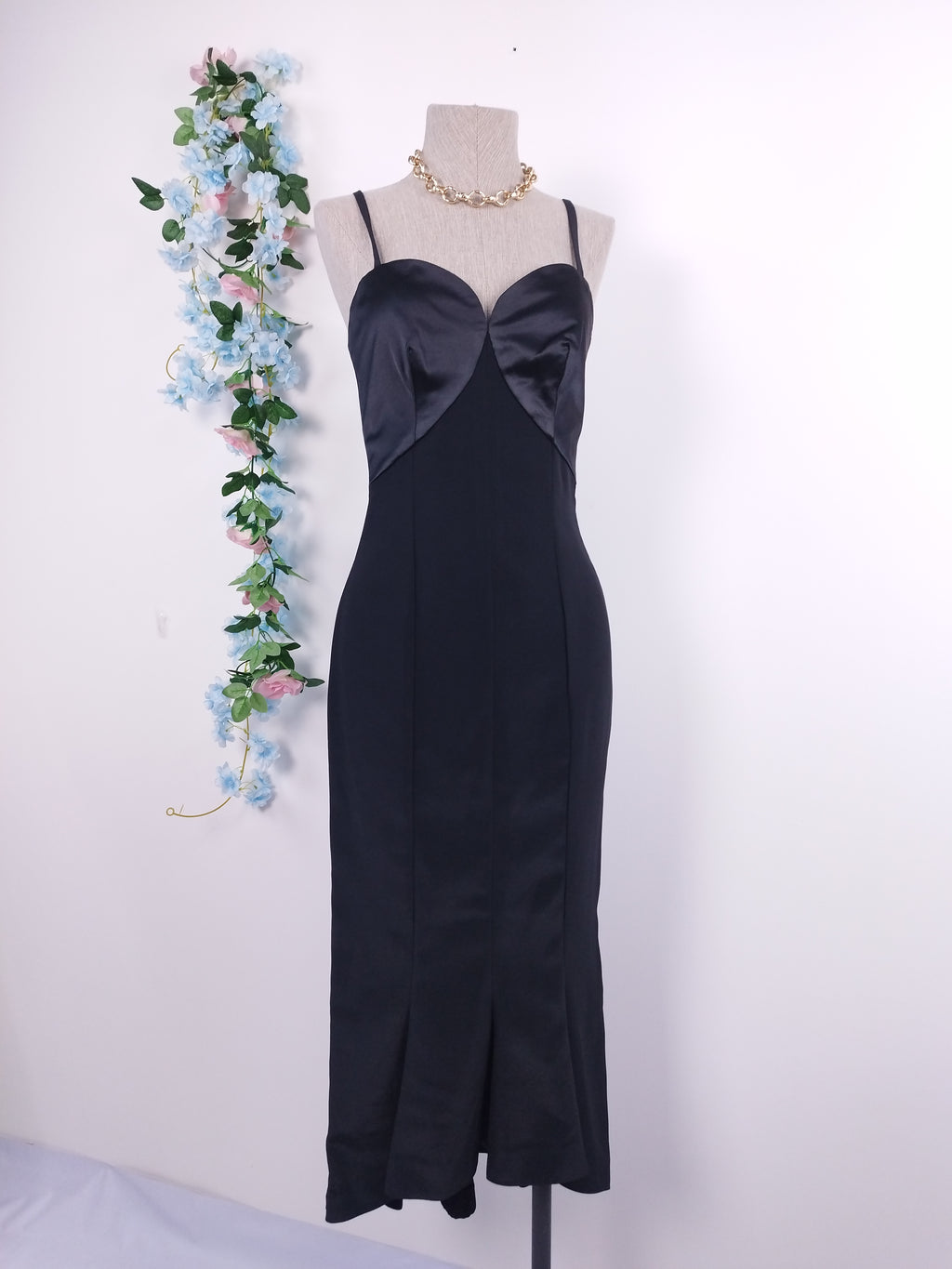 Vintage 90s Glam Maxi Dress — Slip Style, Satin Bust & Mermaid Hem