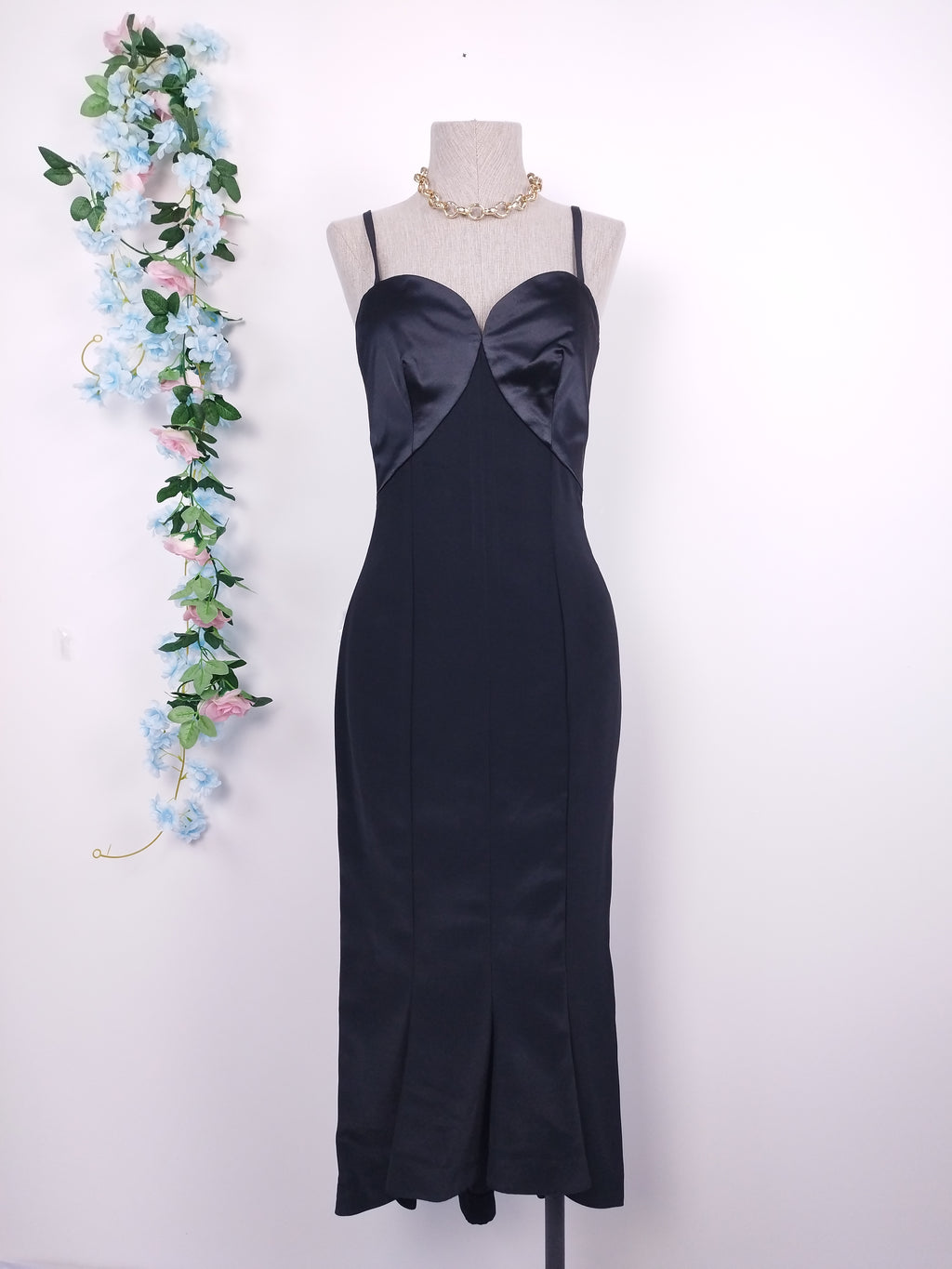 Vintage 90s Glam Maxi Dress — Slip Style, Satin Bust & Mermaid Hem