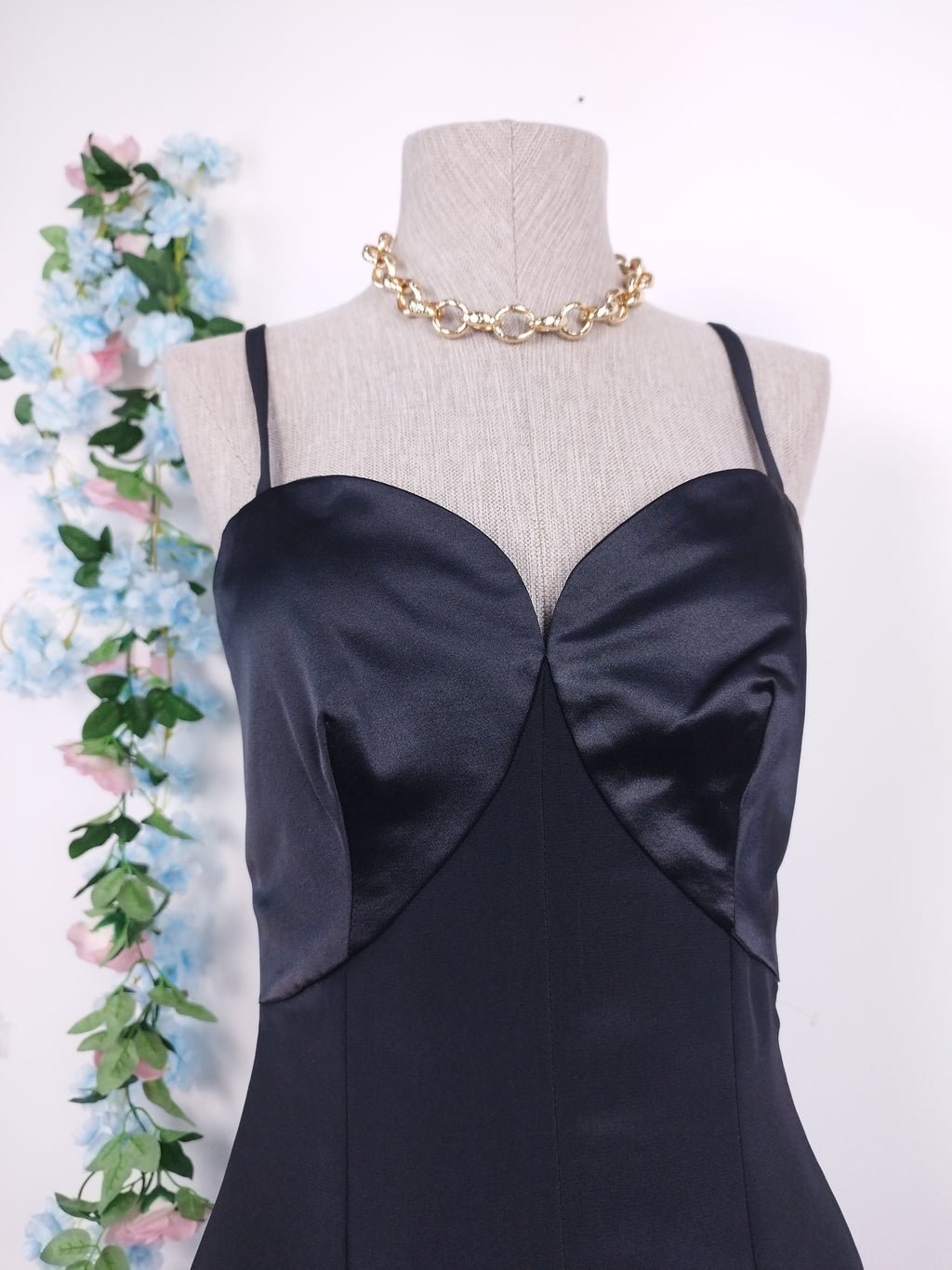 Vintage 90s Glam Maxi Dress — Slip Style, Satin Bust & Mermaid Hem