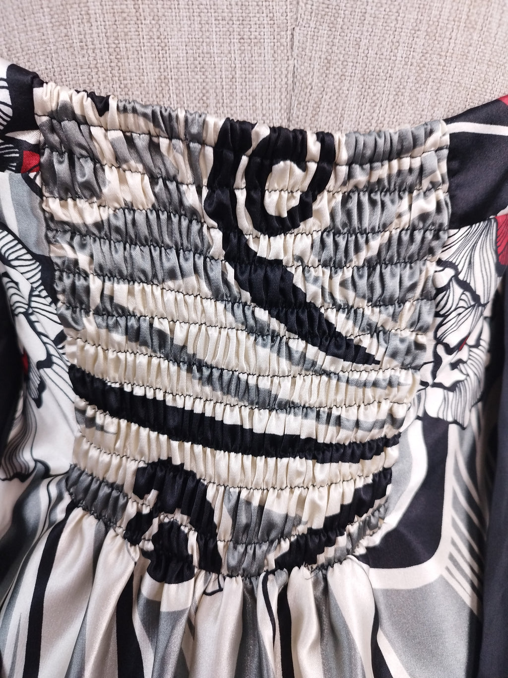 Vintage 2000s Y2K Maxi Dress — V-Neck, Rose Detail & Satin Print